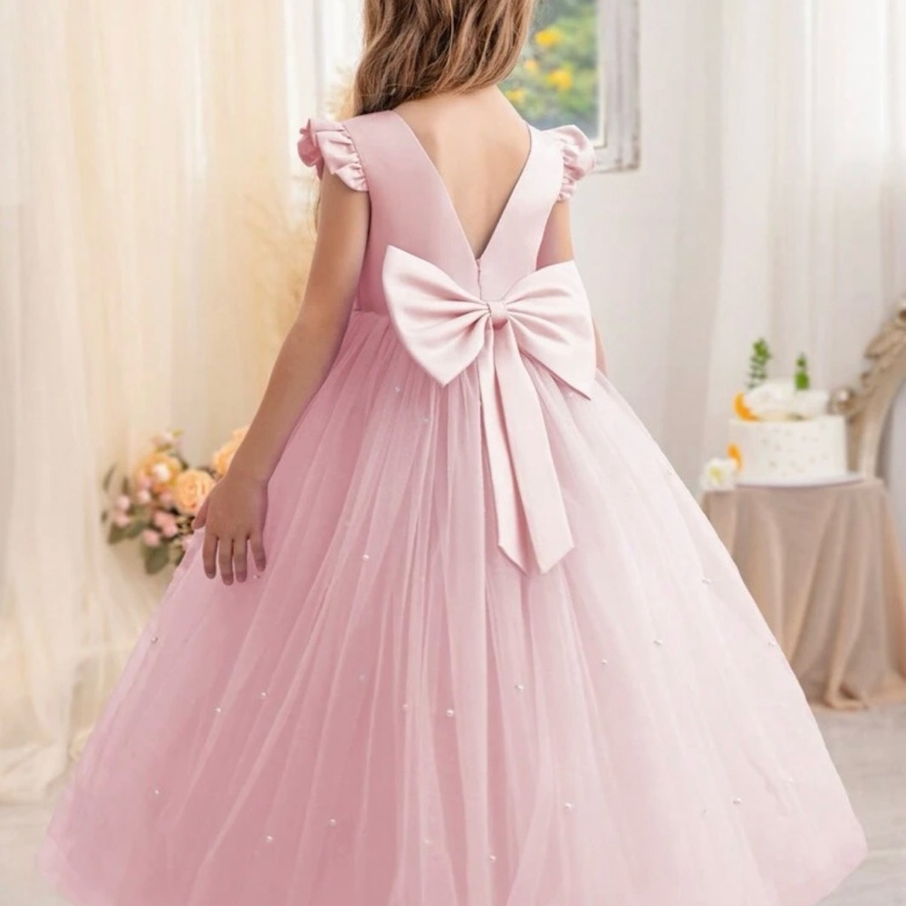 SHEIN Blush Pink Kids Formal Dress with Bow